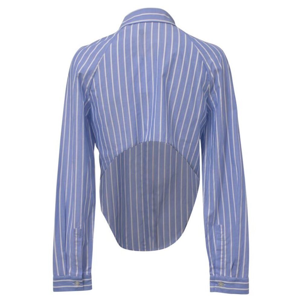 Etro Cropped Shirt Blouse in Blue Striped Cotton - Picture 3 of 5